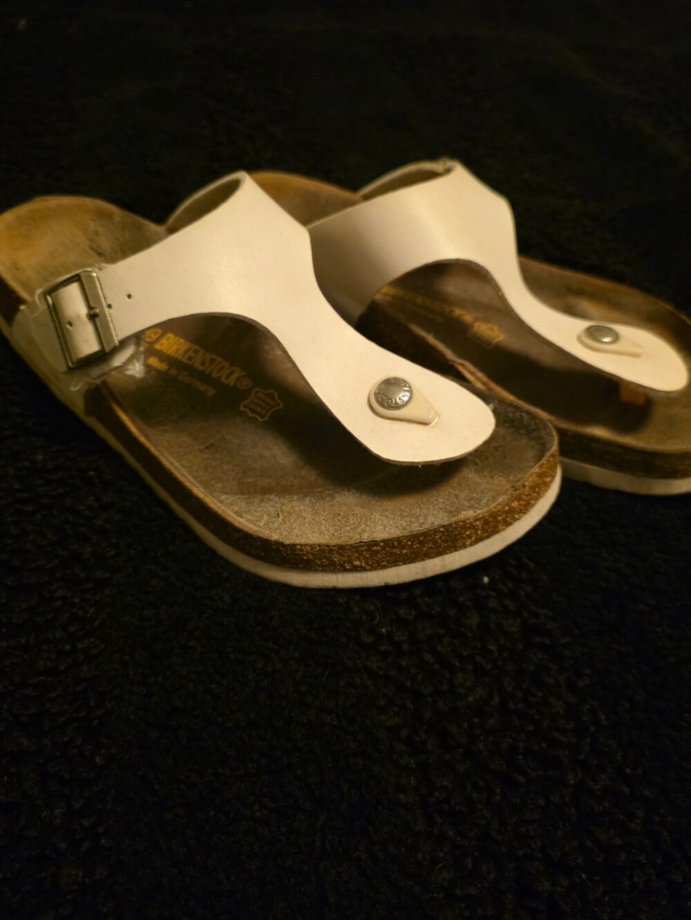 Birkenstock White Toe-Post Sandals with Silver Hardware